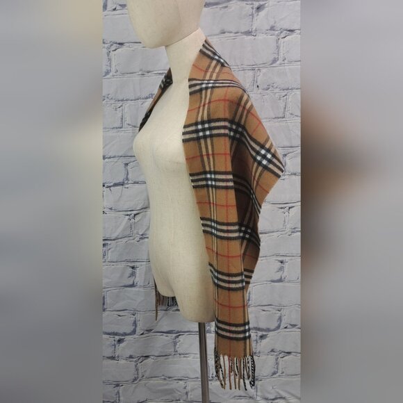 Burberry Vintage Scarf Nova Check Cashmere Wool England Camel 90s Y2K 61" x 11.5 - Picture 8 of 10
